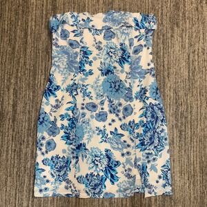 That's So Fetch Floral Mini Dress Strapless Blue‎ White Summer Party S